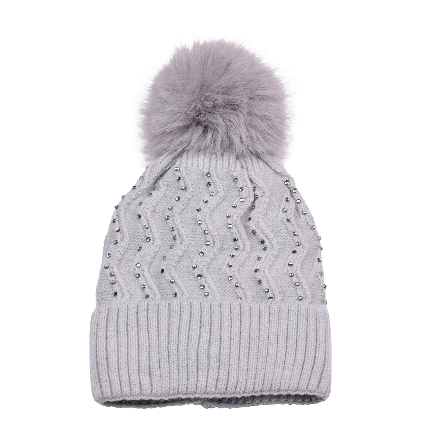 Knitted Diamante Pompom Hats - Classic Zigzag