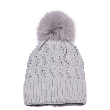 Knitted Diamante Pompom Hats - Classic Zigzag