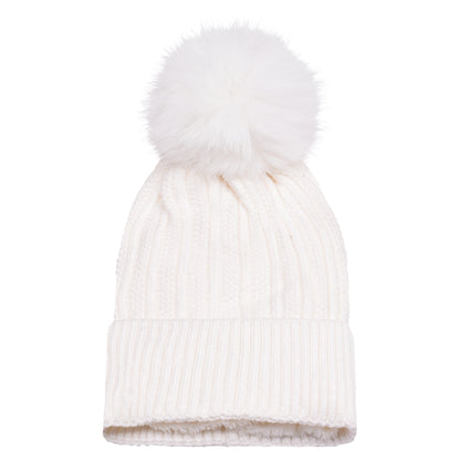 Cable Knit Pompom Hats - Luxury Fur Lined