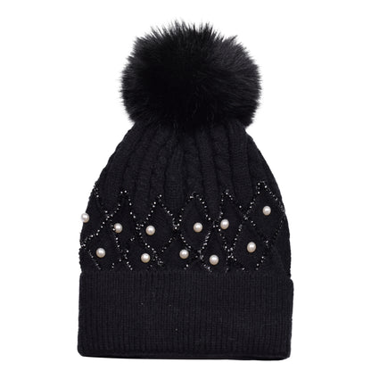 Knitted Diamante Pompom Hats - Criss Cross Pearls
