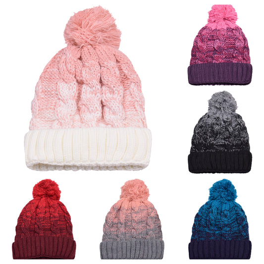Ombre Pompom Hats - Teddy Fur Fleece Lined