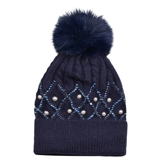 Knitted Diamante Pompom Hats - Criss Cross Pearls