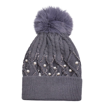 Knitted Diamante Pompom Hats - Criss Cross Pearls