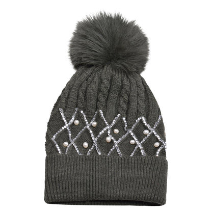 Knitted Diamante Pompom Hats - Criss Cross Pearls