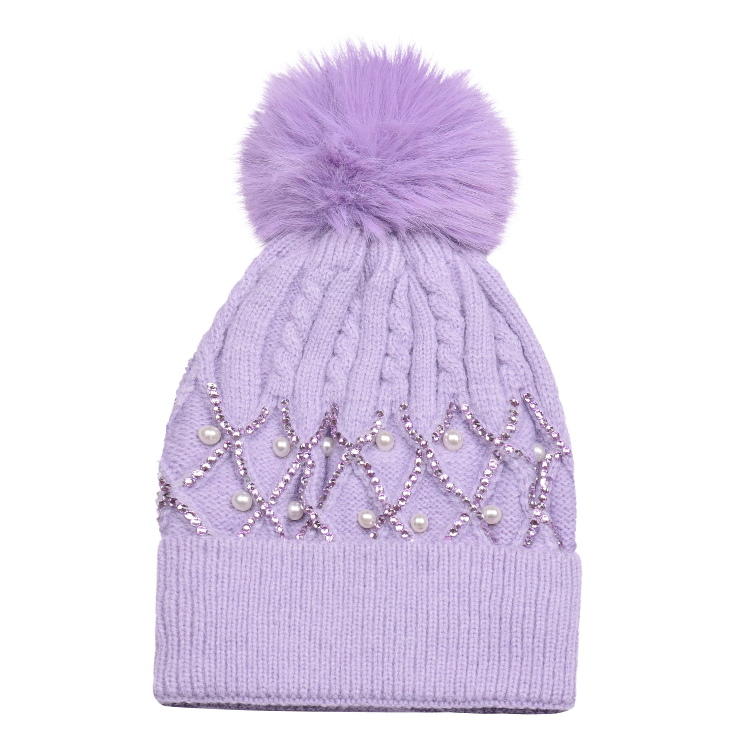 Knitted Diamante Pompom Hats - Criss Cross Pearls