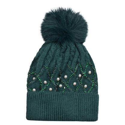 Knitted Diamante Pompom Hats - Criss Cross Pearls