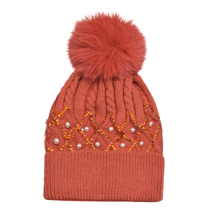 Knitted Diamante Pompom Hats - Criss Cross Pearls