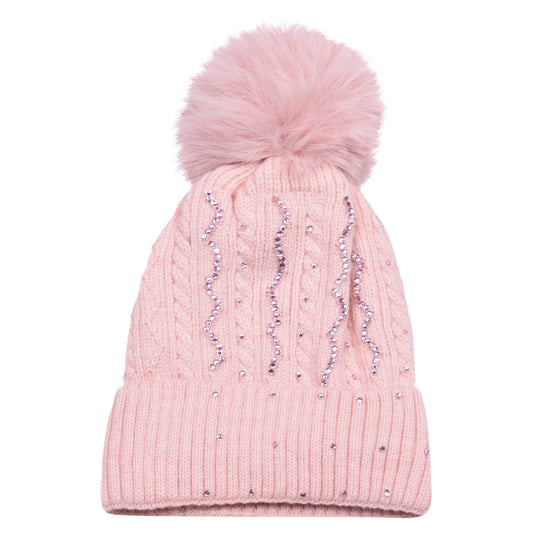 Knitted Diamante Pompom Hats - Sparkling Zigzag