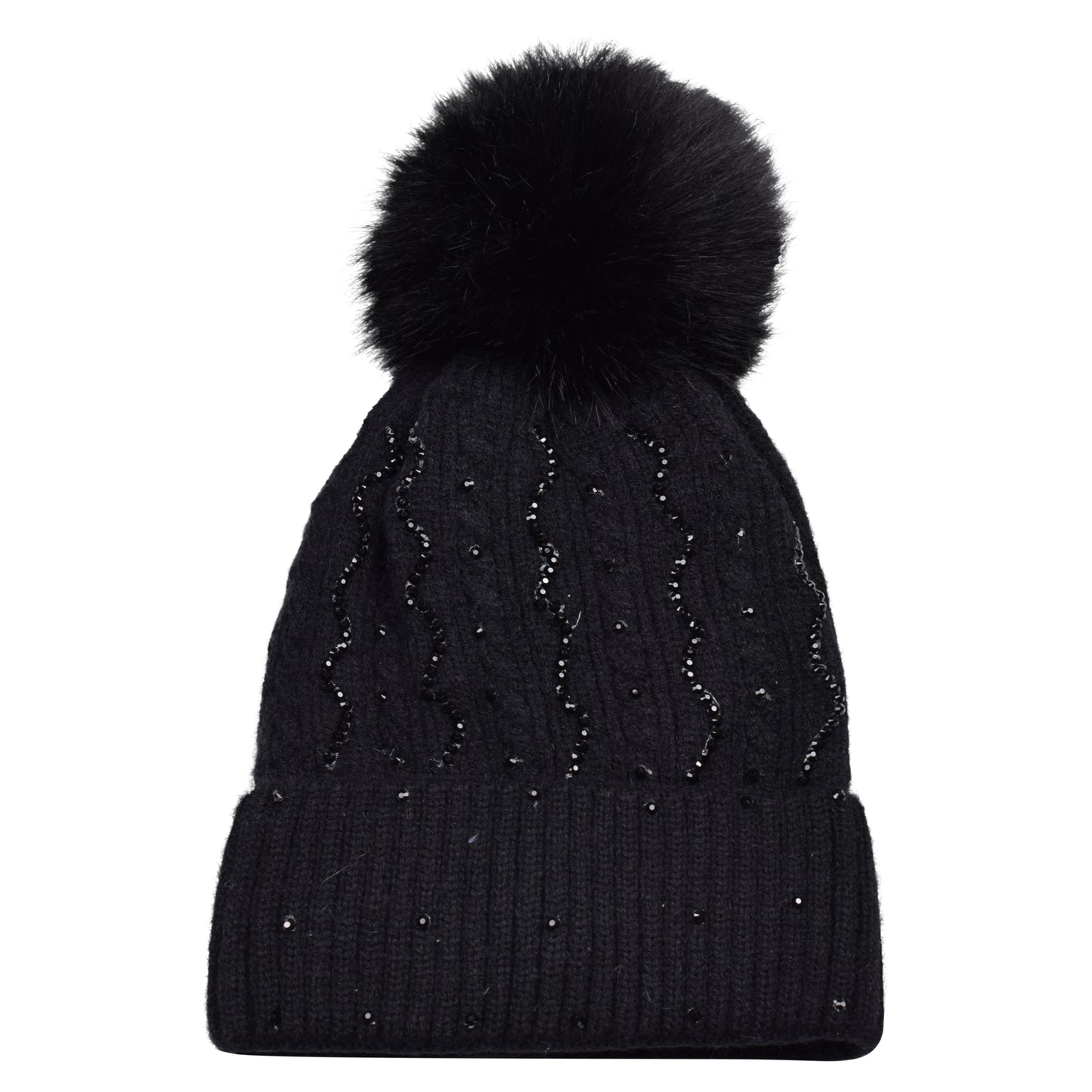 Knitted Diamante Pompom Hats - Sparkling Zigzag