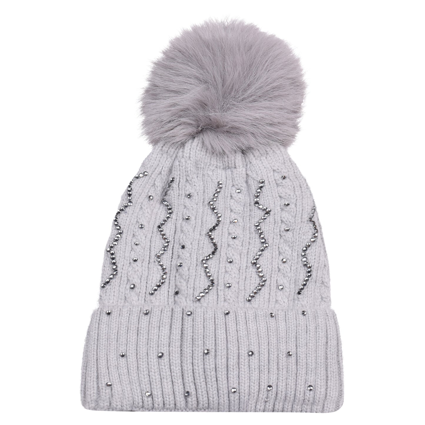 Knitted Diamante Pompom Hats - Sparkling Zigzag