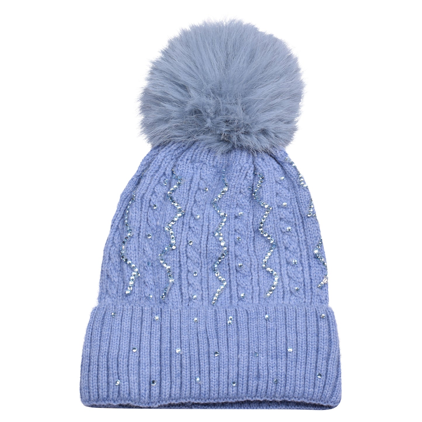 Knitted Diamante Pompom Hats - Sparkling Zigzag