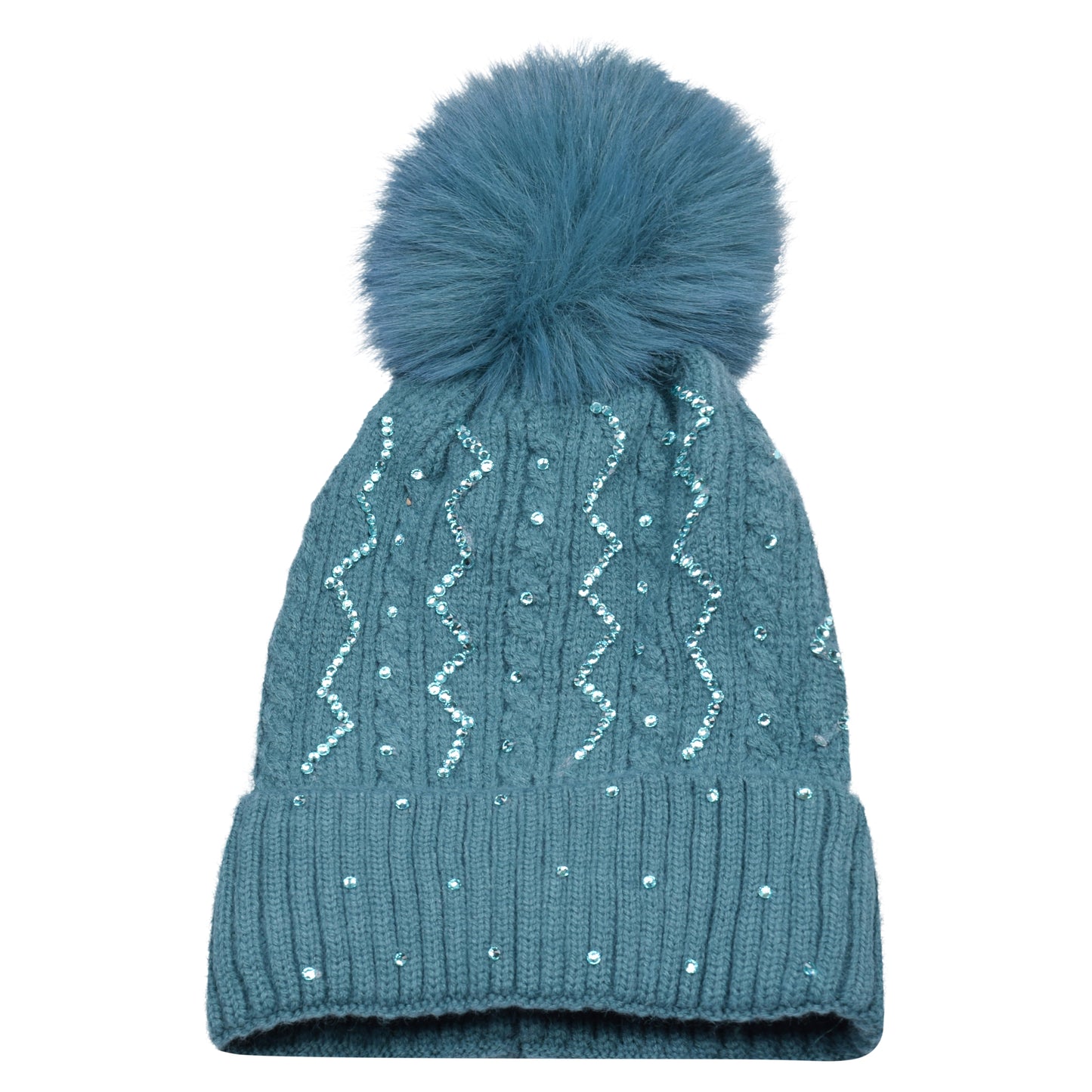 Knitted Diamante Pompom Hats - Sparkling Zigzag