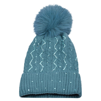 Knitted Diamante Pompom Hats - Sparkling Zigzag