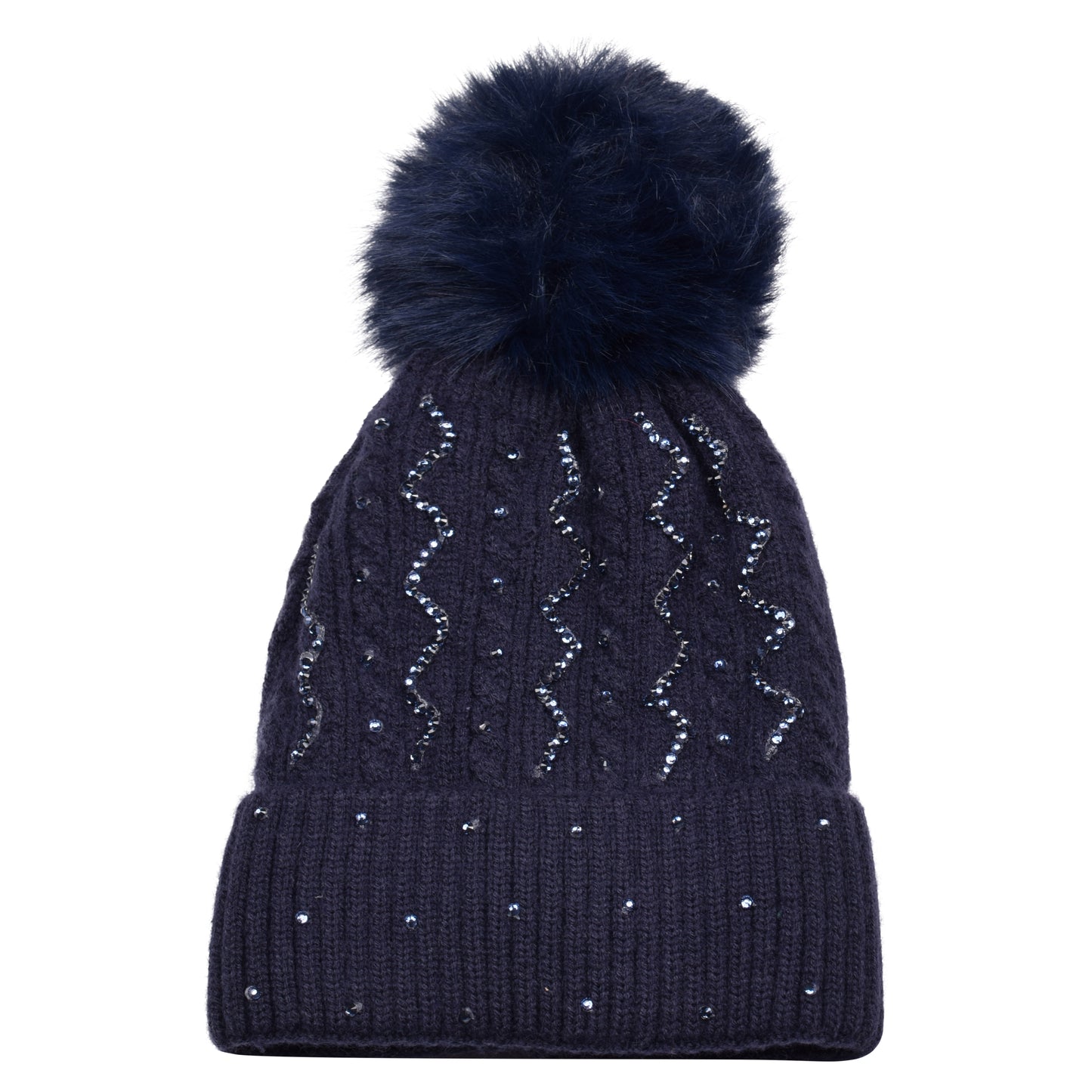 Knitted Diamante Pompom Hats - Sparkling Zigzag