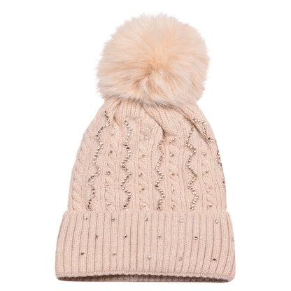 Knitted Diamante Pompom Hats - Sparkling Zigzag