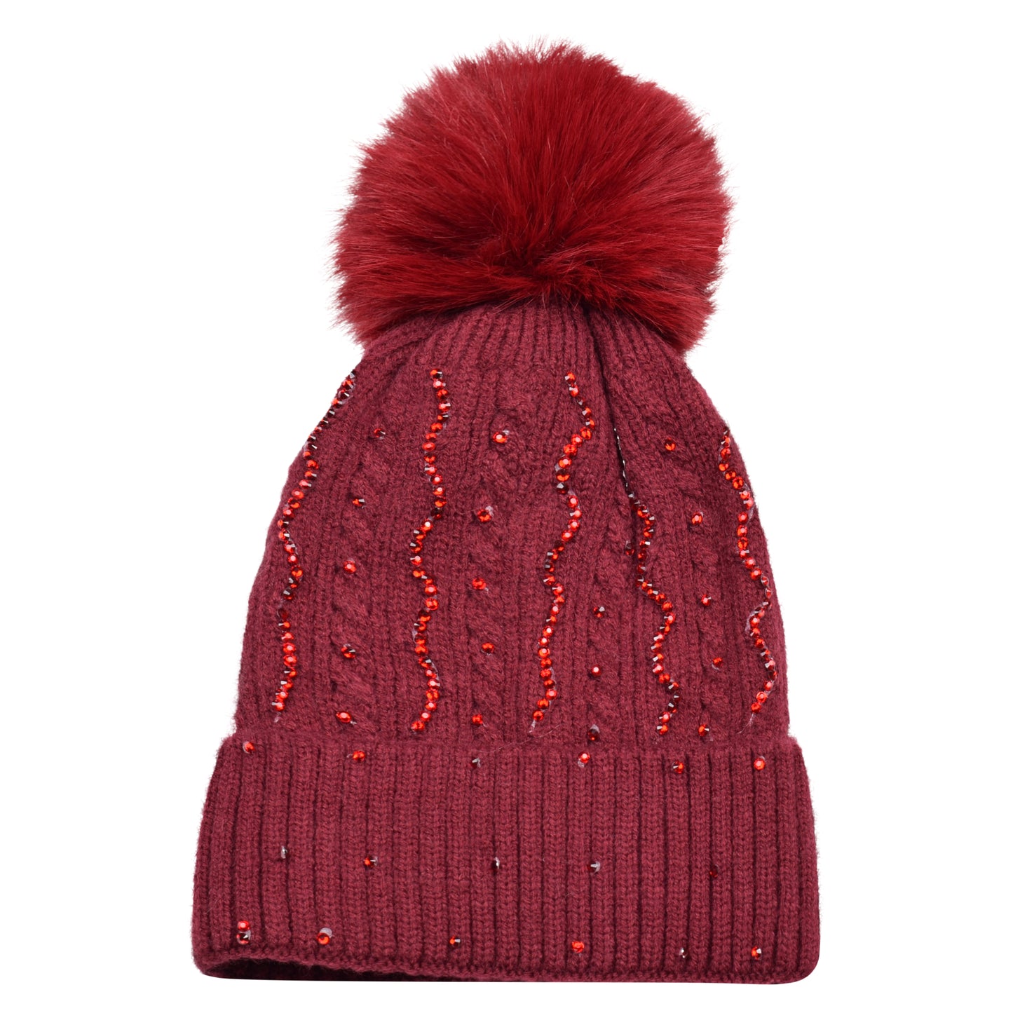 Knitted Diamante Pompom Hats - Sparkling Zigzag