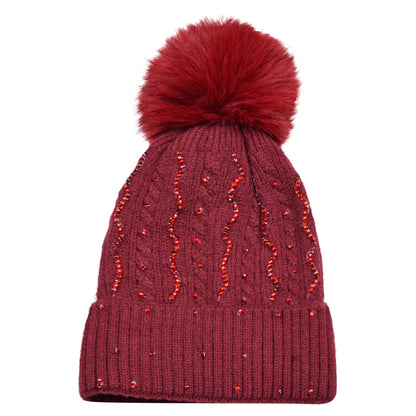 Knitted Diamante Pompom Hats - Sparkling Zigzag