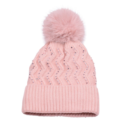 Knitted Diamante Pompom Hats - Classic Zigzag