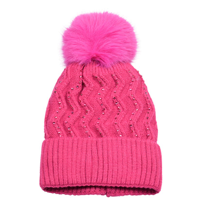 Knitted Diamante Pompom Hats - Classic Zigzag