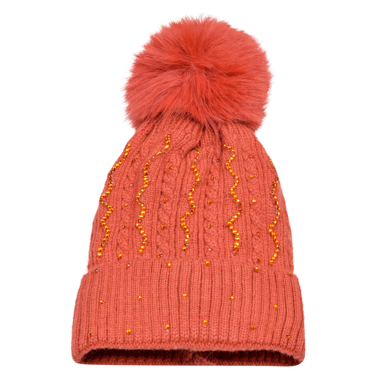 Knitted Diamante Pompom Hats - Sparkling Zigzag
