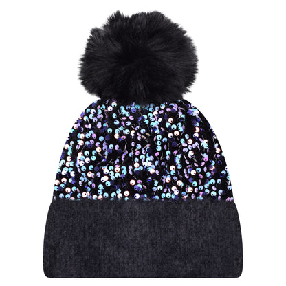 Sequin Pompom Hats - Luxury Fur Lined