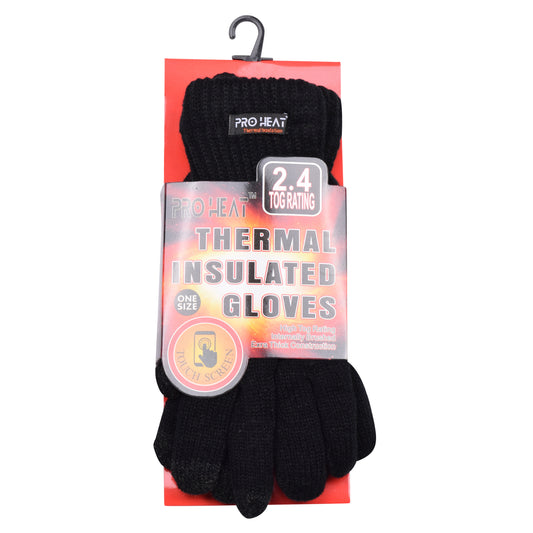 Mens Touchscreen Pro Heat Thermal Insulated Gloves - Black (12 Pairs)