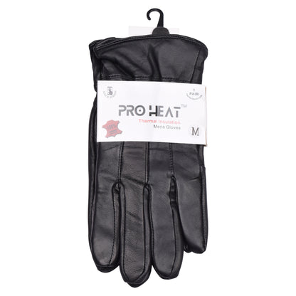 Mens Pro Heat Touchscreen Leather Gloves with Elastic Cuff - Black (12 Pairs)