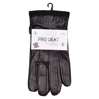 Mens Pro Heat Touchscreen Leather Gloves with Adjustable Strap - Black (12 Pairs)
