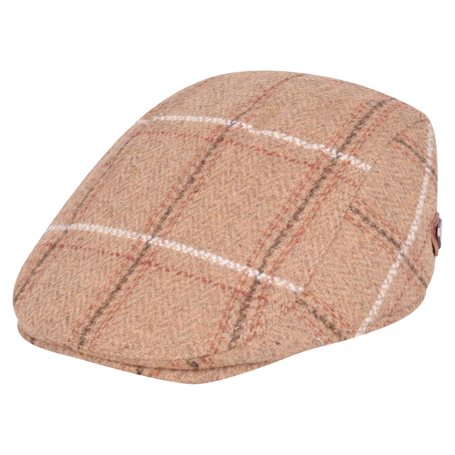 Royal Stallion Classic Wool Flat Cap - Tan Check (One Size)