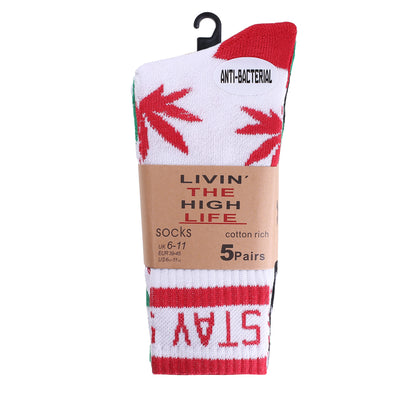 Mens 5 Pair Pair Sport Socks - Stay Smokin Ganja V2 (30 Pairs)