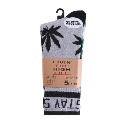 Mens 5 Pair Pair Sport Socks - Stay Smokin Ganja V2 (30 Pairs)