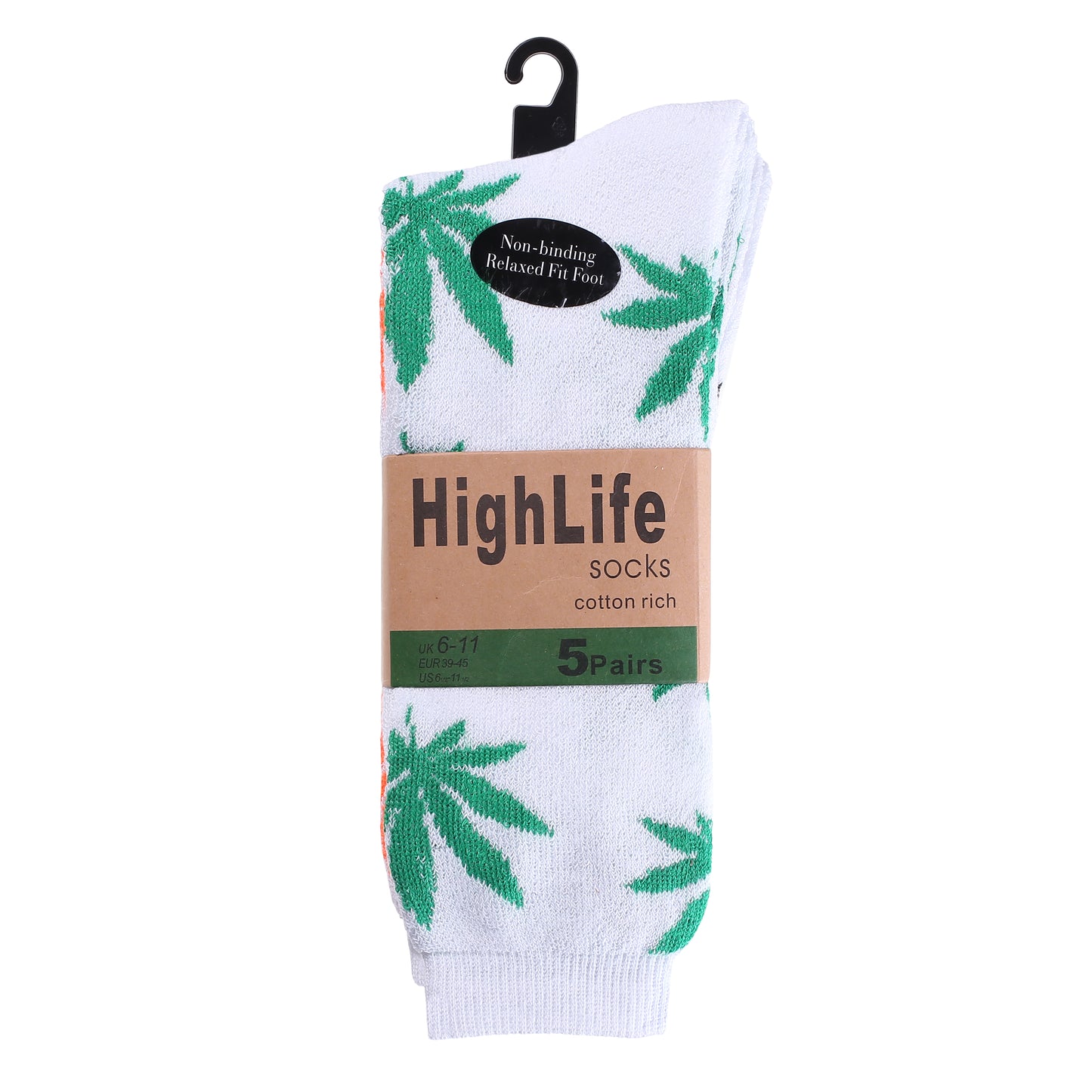 Mens 5 Pair Pair Sport Socks - White Multi Ganja Leaf (30 Pairs)