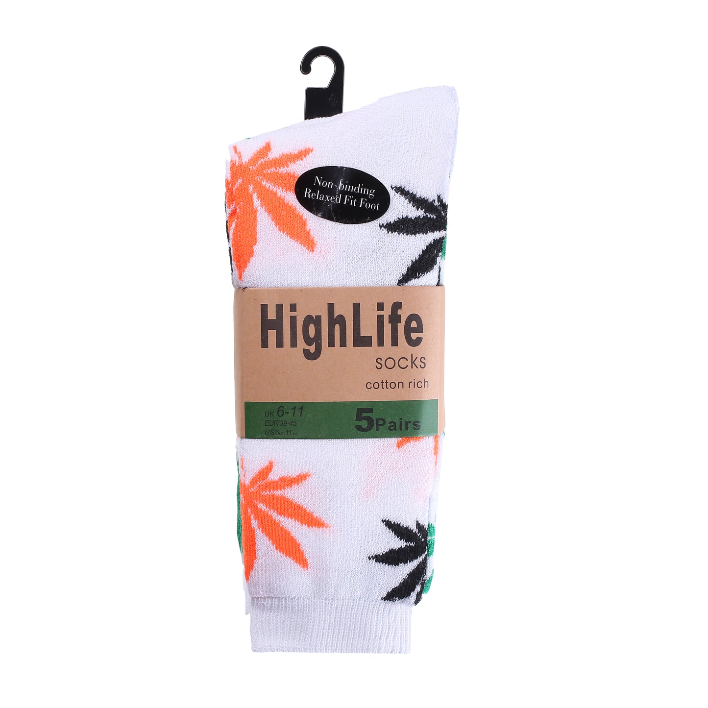 Mens 5 Pair Pair Sport Socks - White Multi Ganja Leaf (30 Pairs)