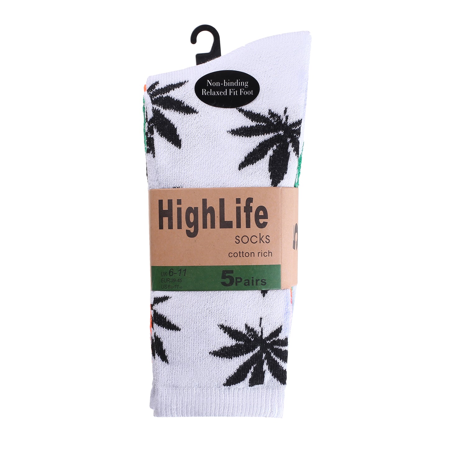 Mens 5 Pair Pair Sport Socks - White Multi Ganja Leaf (30 Pairs)