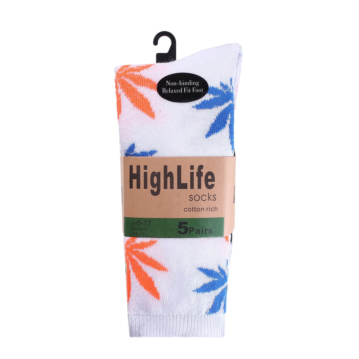 Mens 5 Pair Pair Sport Socks - White Multi Ganja Leaf (30 Pairs)