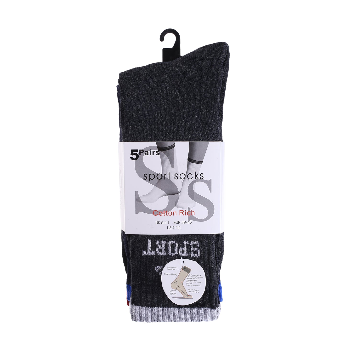 Mens 5 Pair Pair Sport Socks - Assorted/ Sport Cuff (30 Pairs)
