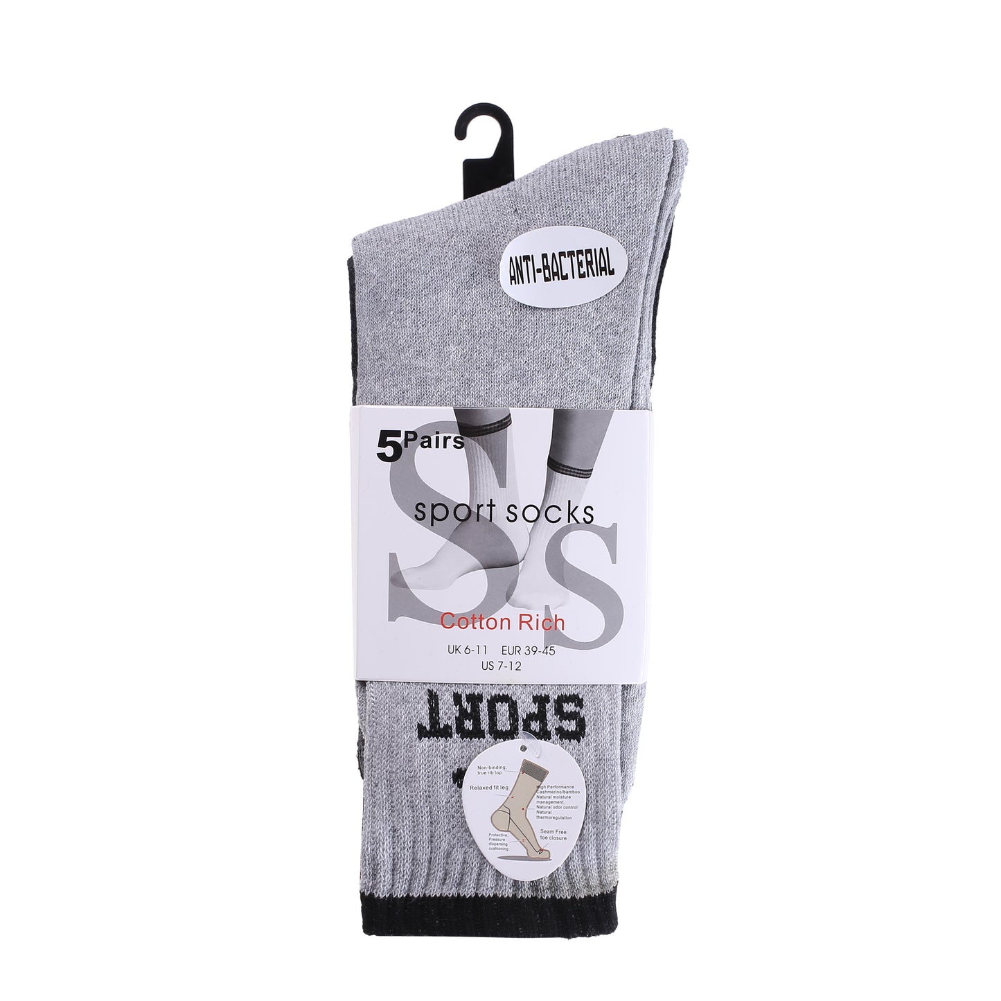 Mens 5 Pair Pair Sport Socks - Assorted/ Sport Cuff (30 Pairs)