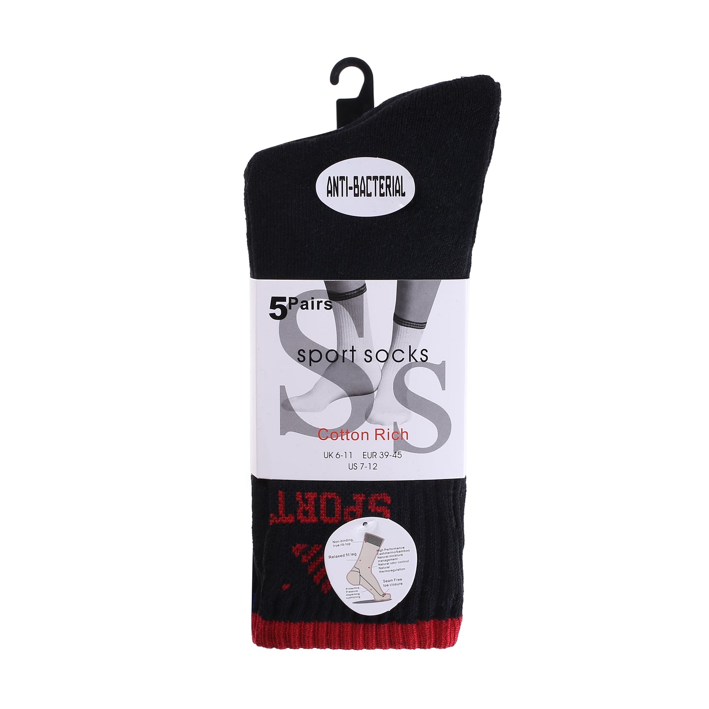 Mens 5 Pair Pair Sport Socks - Assorted/ Sport Cuff (30 Pairs)