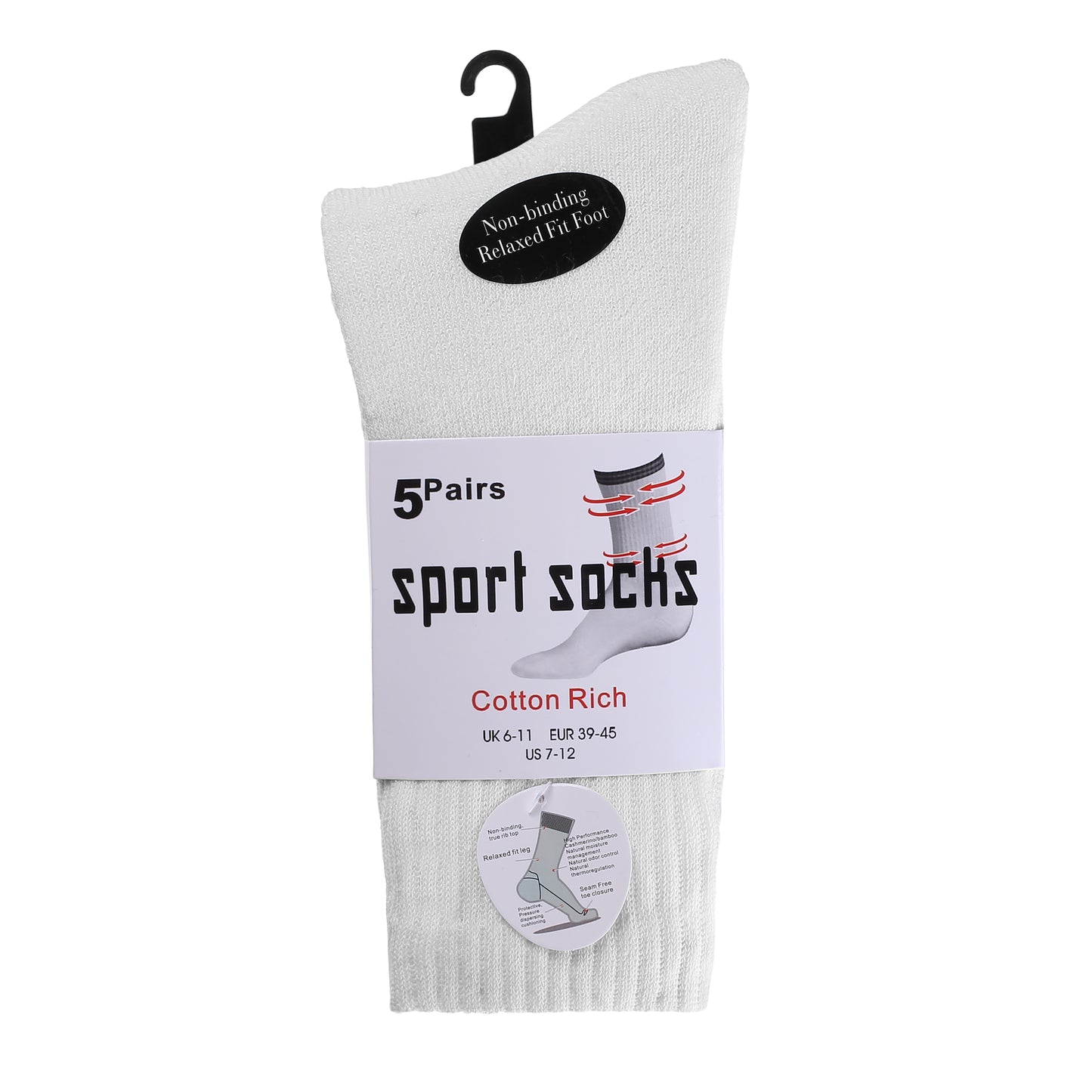 Mens 5 Pair Pair Sport Socks - Plain White (30 Pairs)