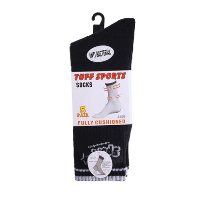 Mens 5 Pair Pair Sport Socks - Black/ Sport Cuff (30 Pairs)