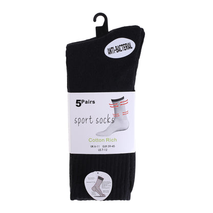 Mens 5 Pair Pair Sport Socks - Plain Black (30 Pairs)