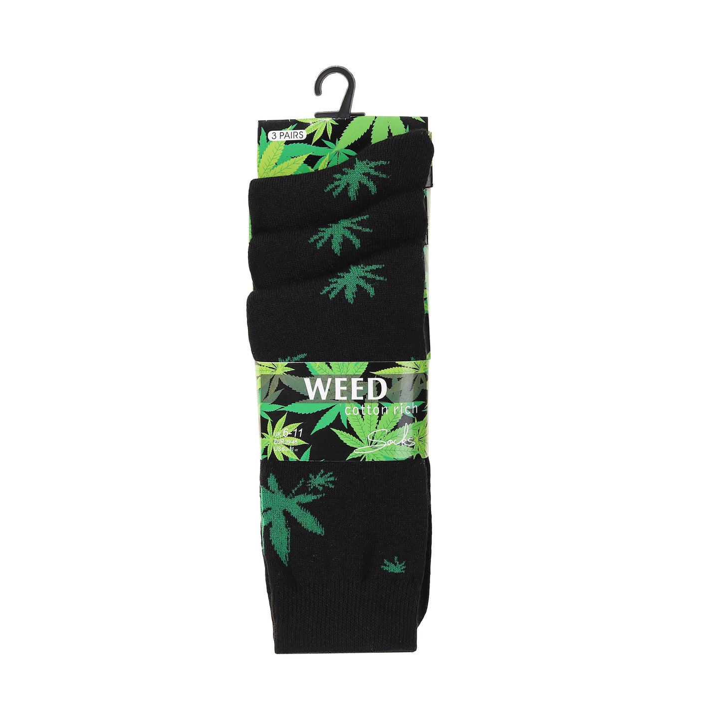 Mens Dress Socks - Black/ Green Ganja Leaf (12 Pairs)
