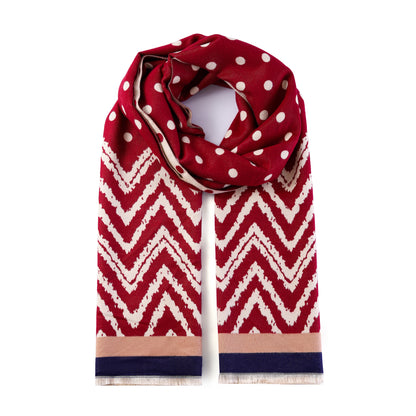 Luxurious Double Sided Jacquard Scarf - Polka Dot & Chevron Harmony