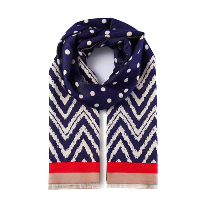 Luxurious Double Sided Jacquard Scarf - Polka Dot & Chevron Harmony