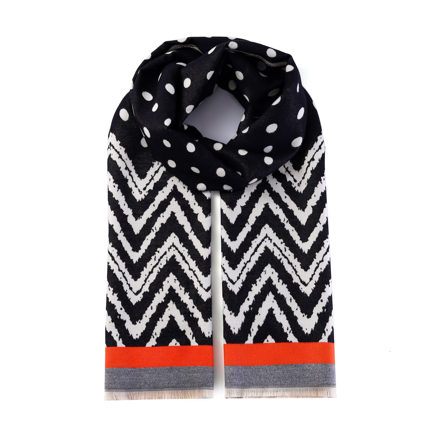 Luxurious Double Sided Jacquard Scarf - Polka Dot & Chevron Harmony