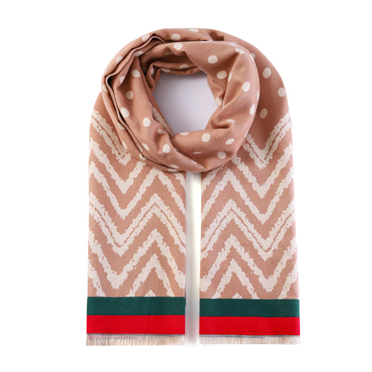 Luxurious Double Sided Jacquard Scarf - Polka Dot & Chevron Harmony