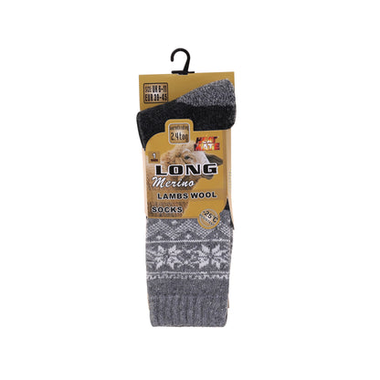 Mens Merino Lambs Wool Long Socks - Snowflake (12 Pairs)