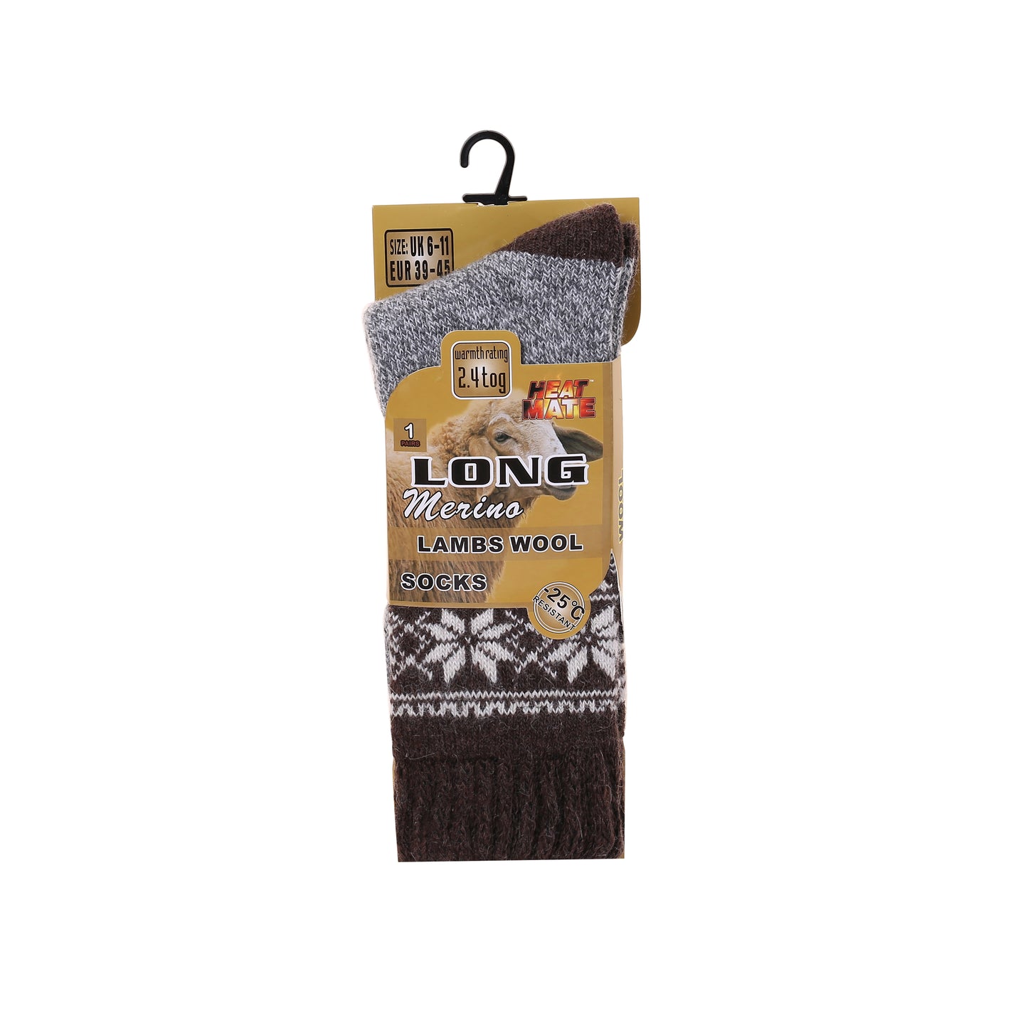 Mens Merino Lambs Wool Long Socks - Snowflake (12 Pairs)