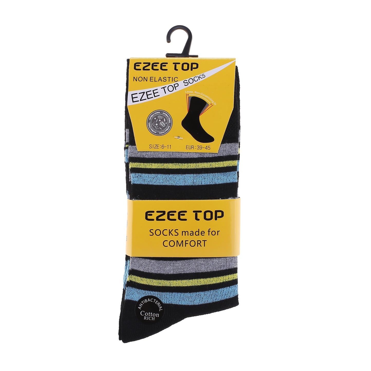 Mens Non Elastic Diabetic Socks - Stripes (12 Pairs)