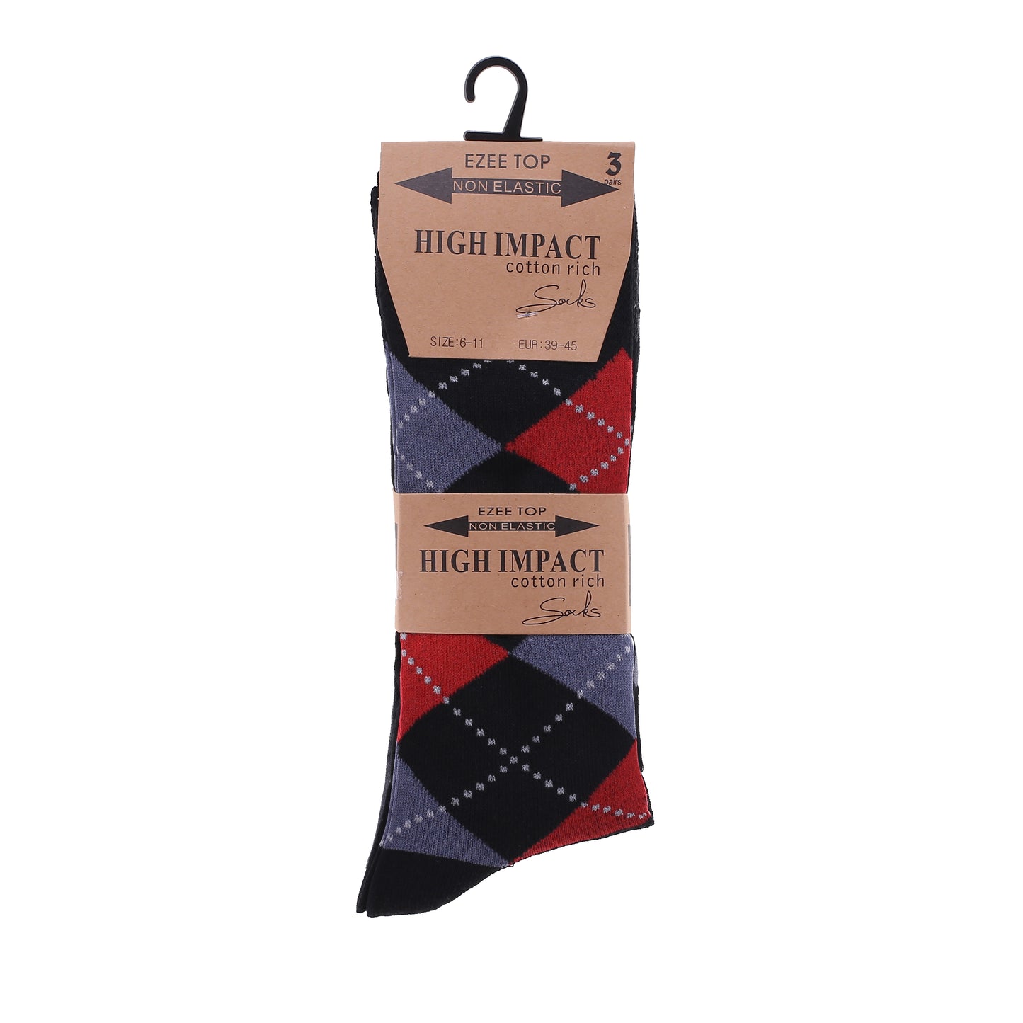 Mens Non Elastic Diabetic Socks - Bright Argyle (12 Pairs)